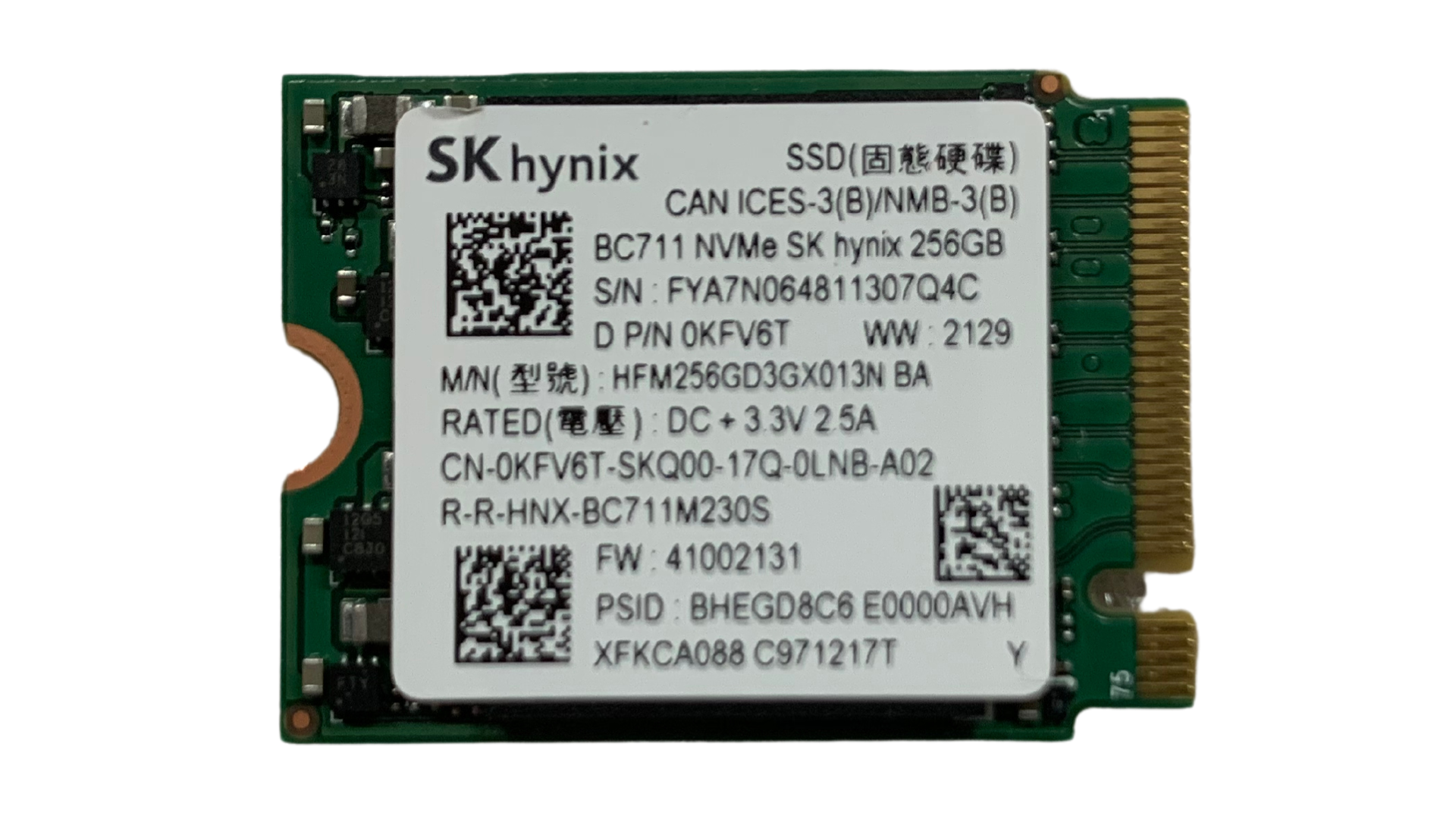 Voorkant Dell OEM SK hynix BC711 256GB M.2 2230 PCIe NVMe SSD