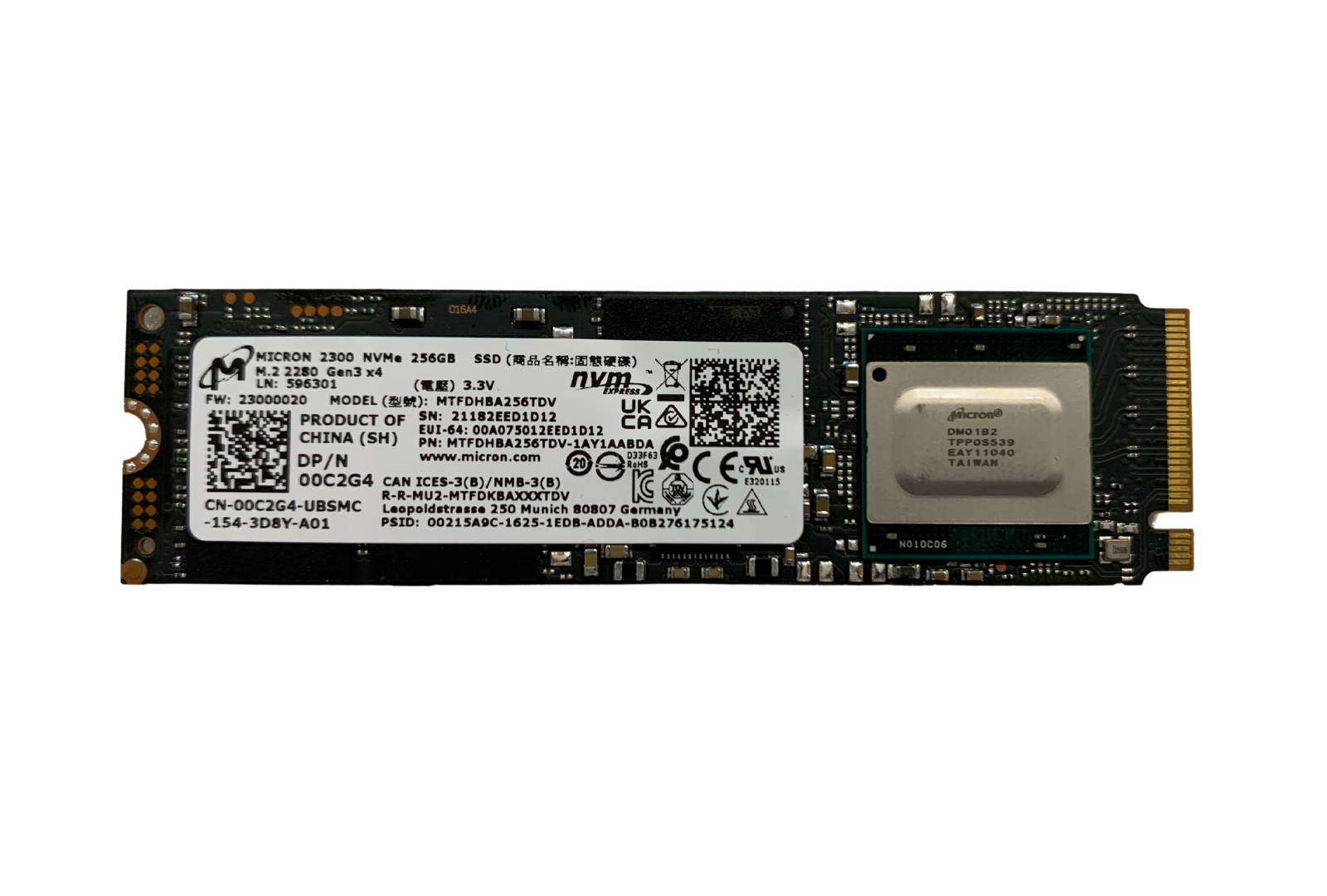 Voorkant Dell OEM Micron 2300 256GB M.2 2280 PCIe NVMe SSD