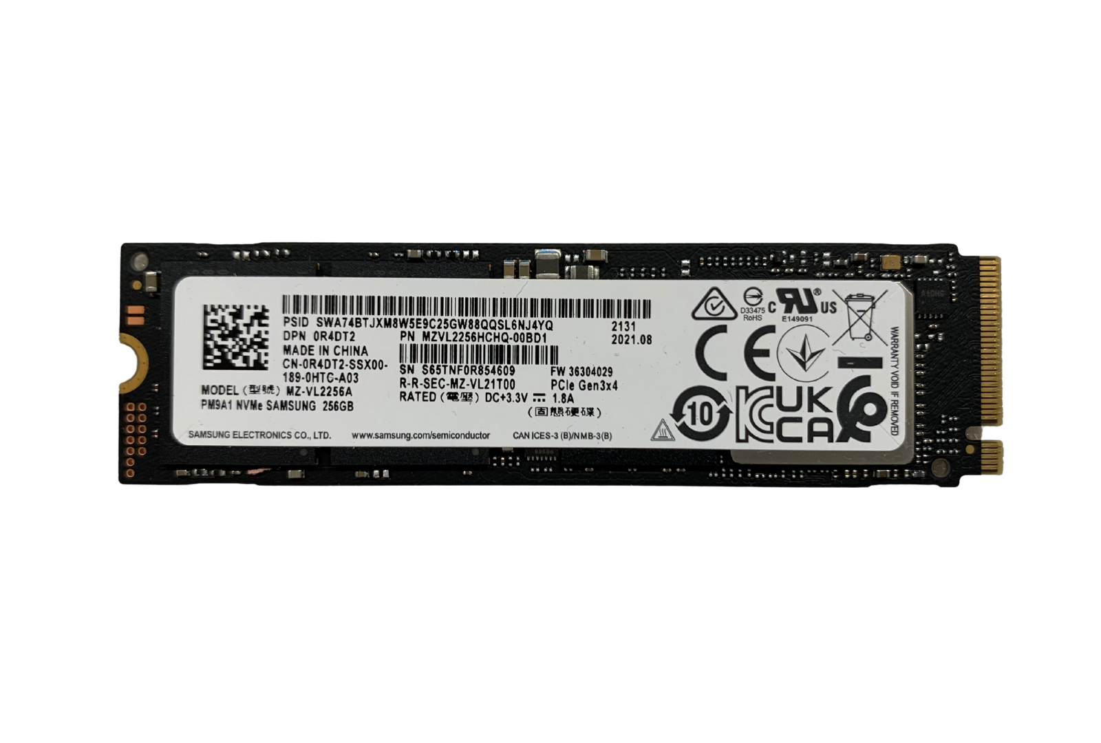 Voorkant Lenovo OEM Samsung PM981a 256GB M.2 2280 PCIe NVMe SSD