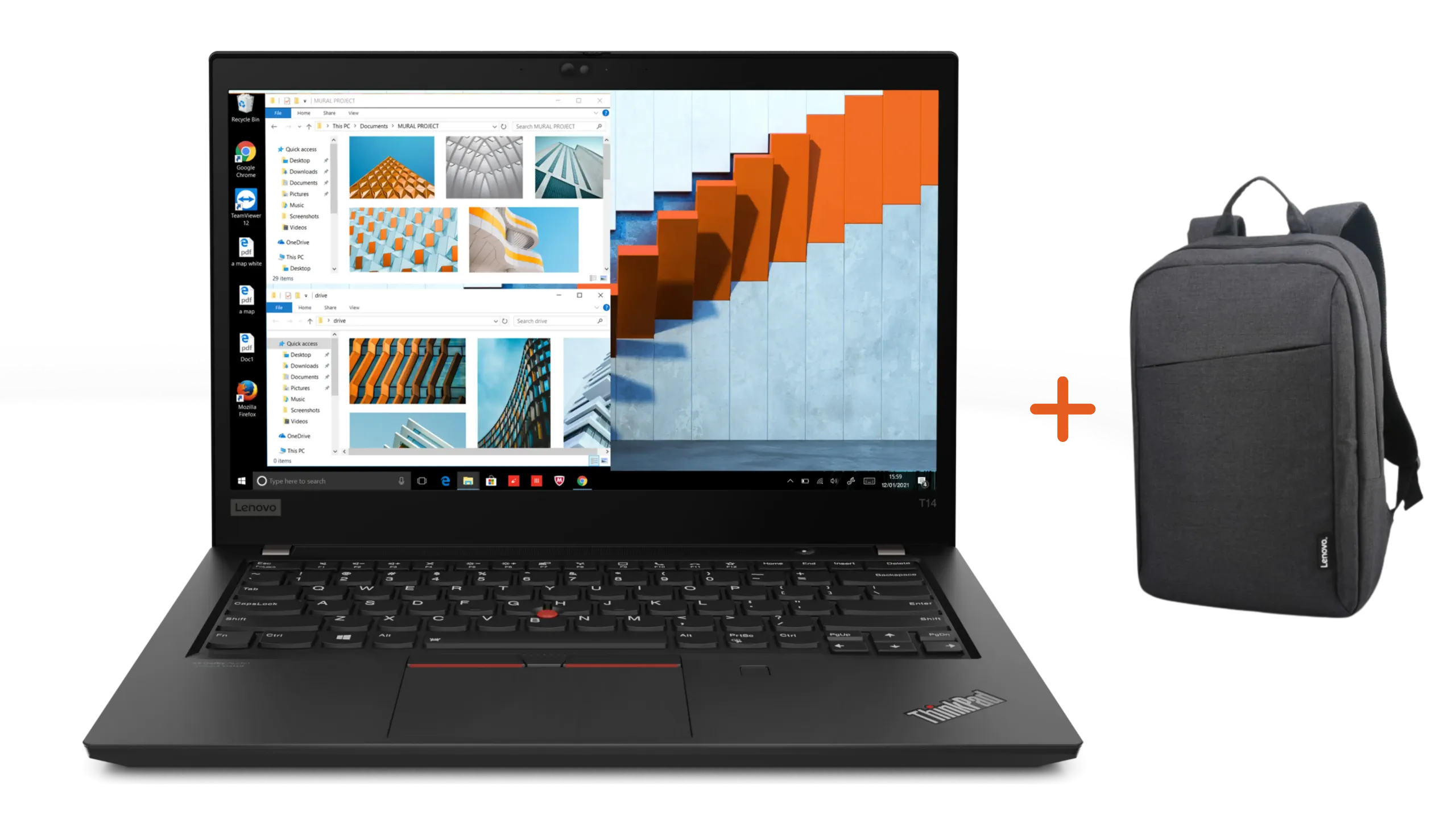 Voorkant Lenovo Thinkpad T14 Gen 2 + gratis Lenovo laptoprugzak