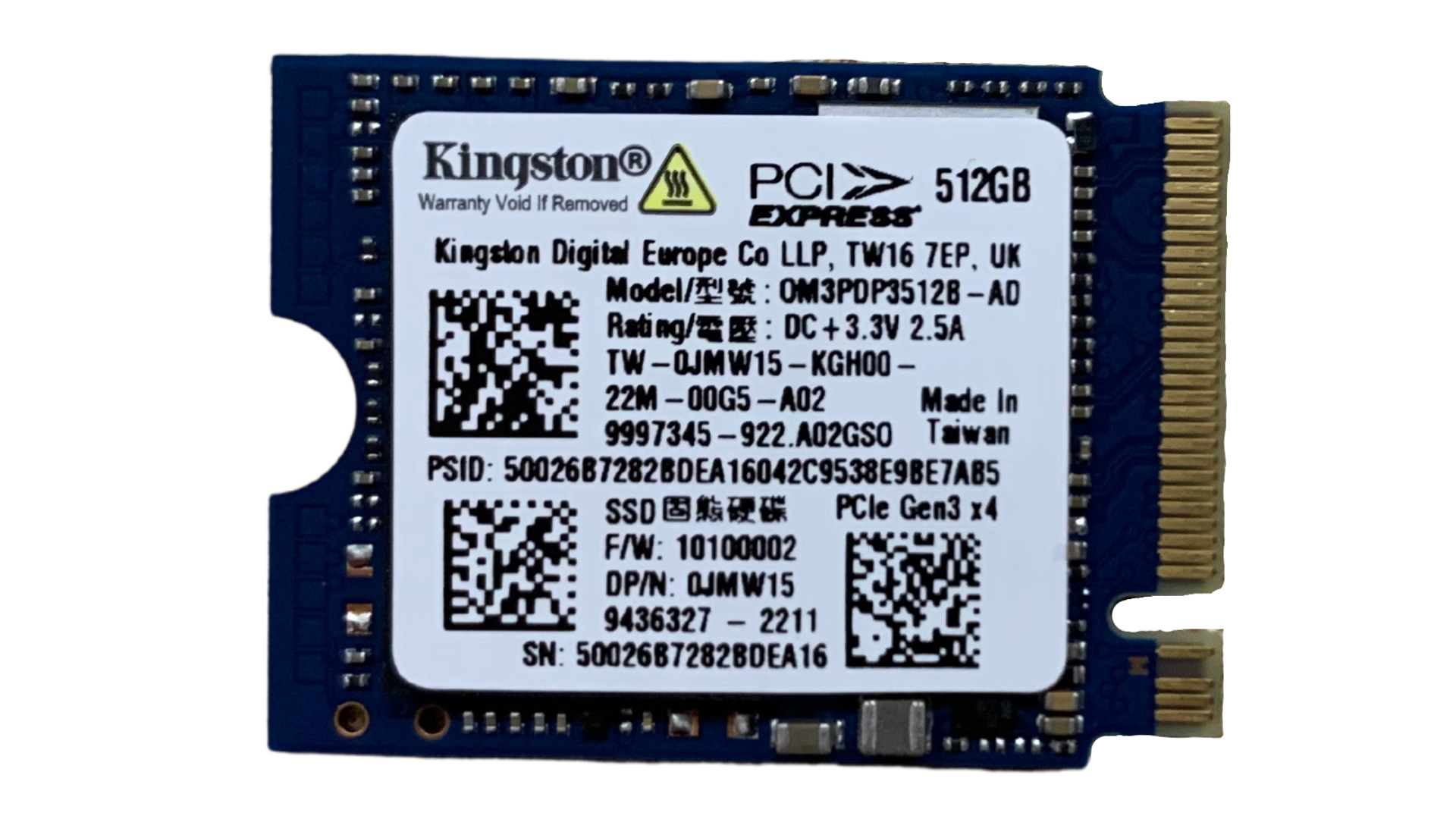 Voorkant Dell OEM Kingston OM3PDP3-AD 512GB M.2 2230 PCIe NVMe KDI SSD